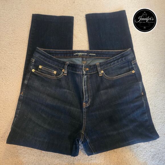 Liz Claiborne "Jackie" Dark Blue Denim Mid-Rise Straight Leg Jeans Size 12 - Picture 2 of 9